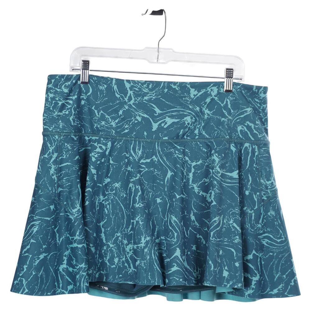 Athleta Ace Skort 1X Teal Green Marble Print Zip Pocket Stretch Lined #981056